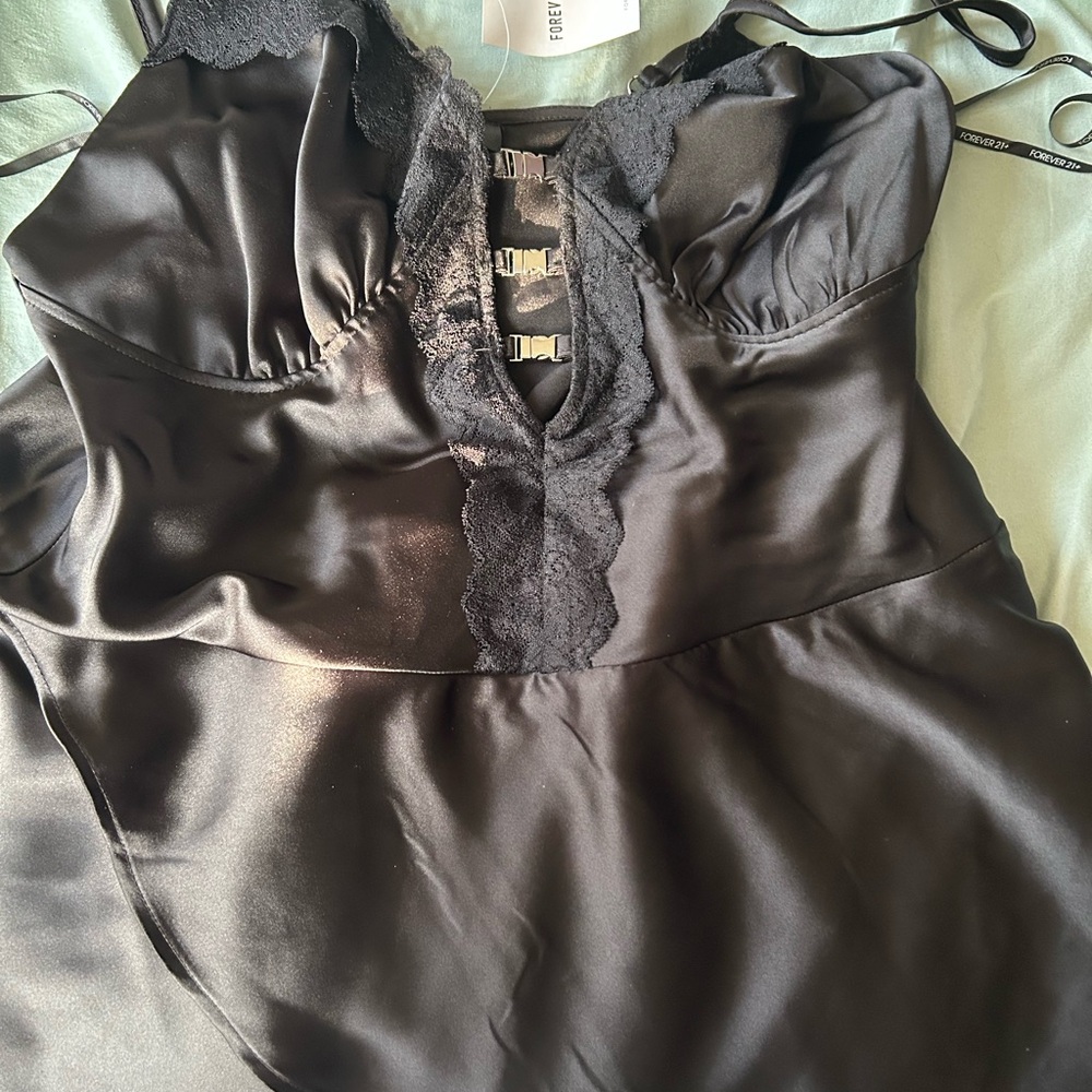 Forever 21 Black Satin Lace Chemise